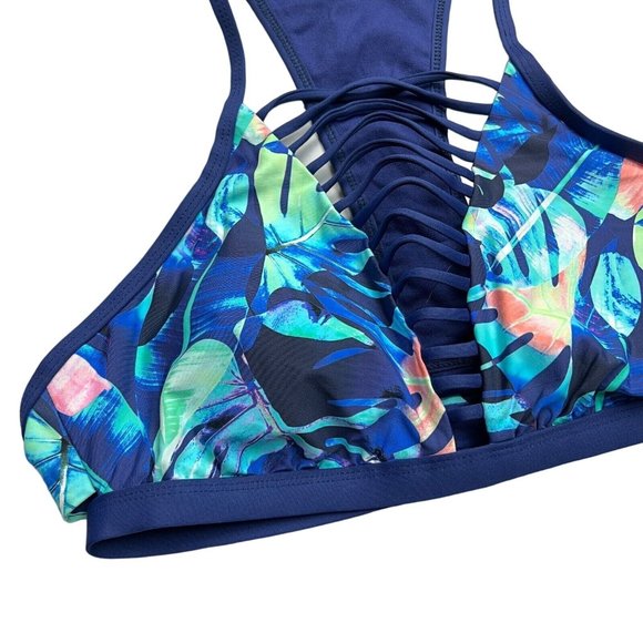 NEXT RSC Hi Neck Sports Bra Swim Top Size Large UPF 50 Strappy Tropical Print - Picture 3 of 7